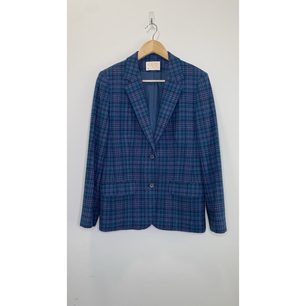 Vintage Pendleton Tartan Plaid 100% Pure Virgin Wool Blazer Jacket USA Womens M